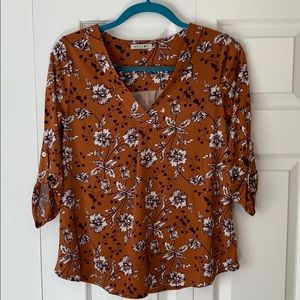 Floral Rust-Colored 3/4 Sleeve Blouse